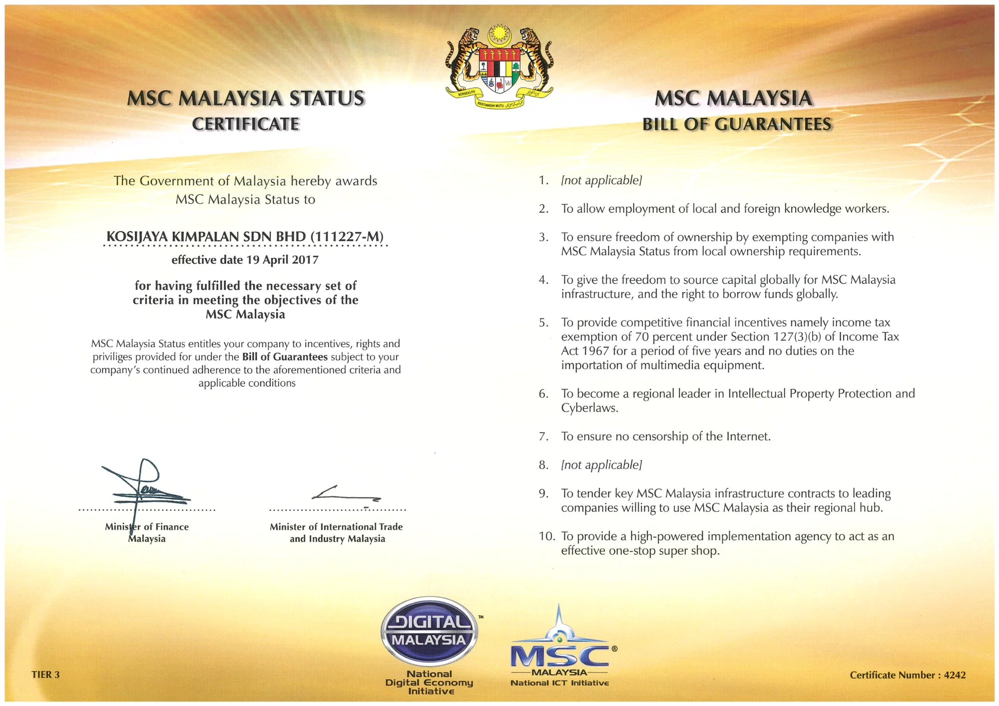 MSC CERTIFICATE