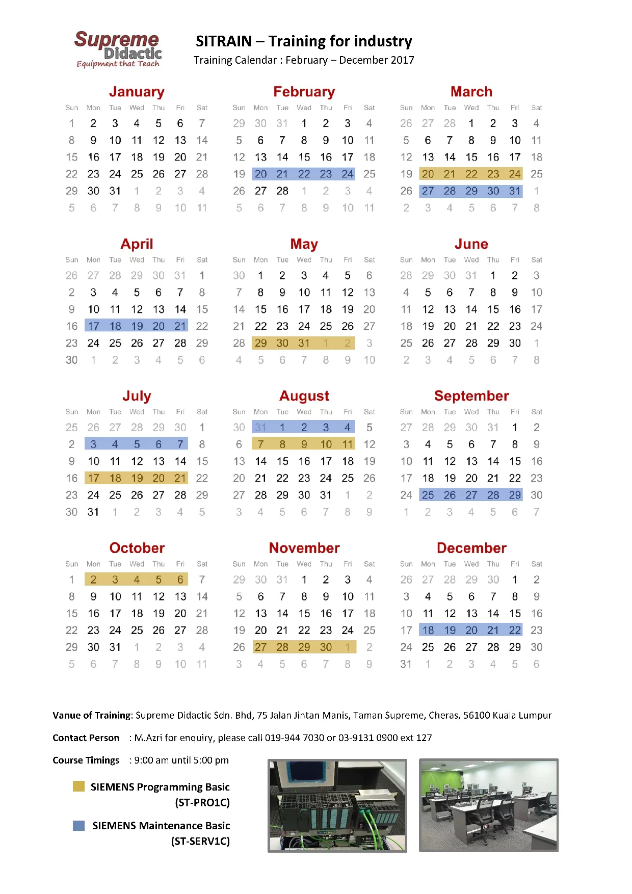 Training Calendar 2017 SBL Khas